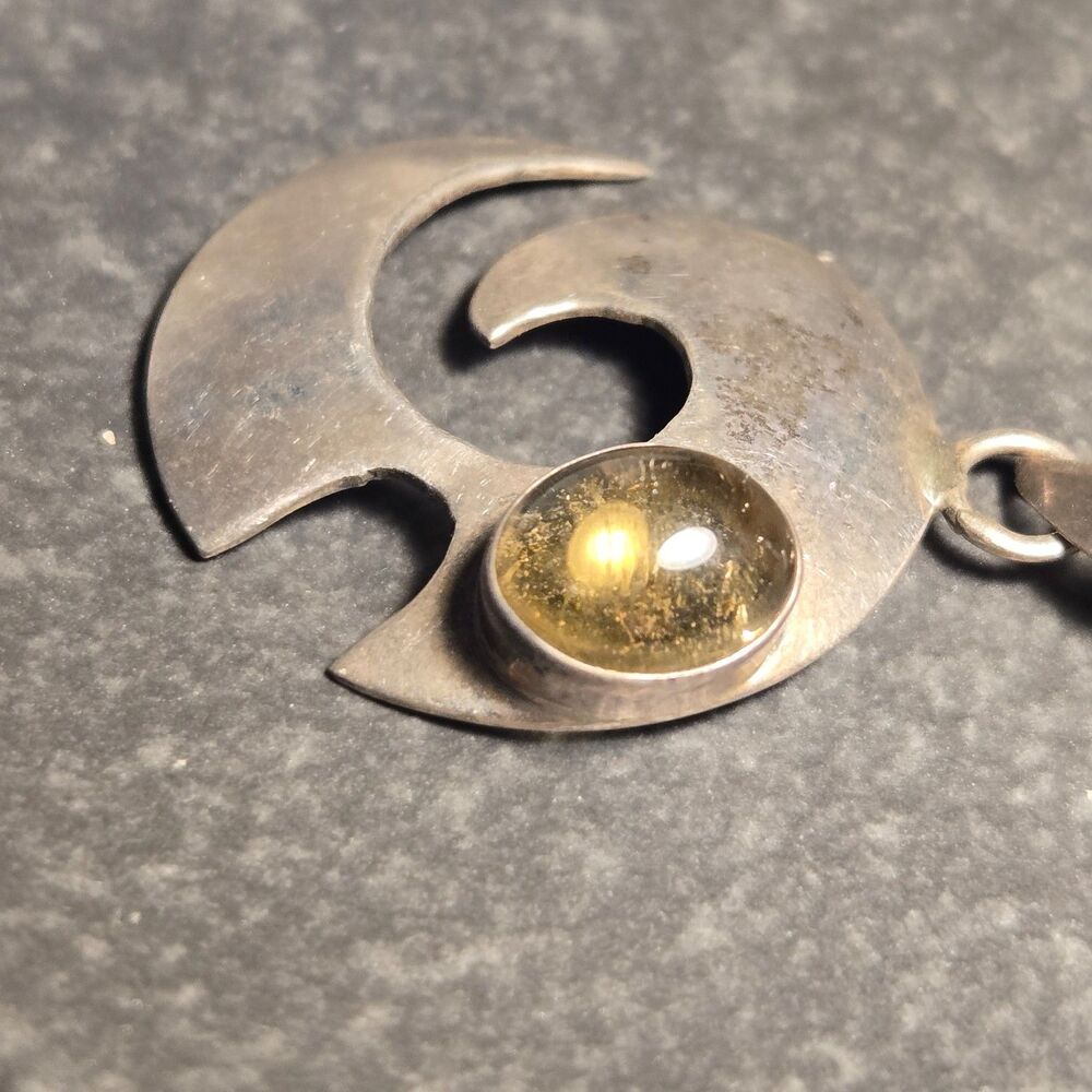 Abstract Spiral Yellow Stone Sterling Silver 925 Pendant - Picture 2 of 7
